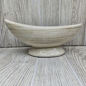 Vintage McCoy Harmony Oblong Boat White w Green Stripes Retro MCM Vase Dish‎
